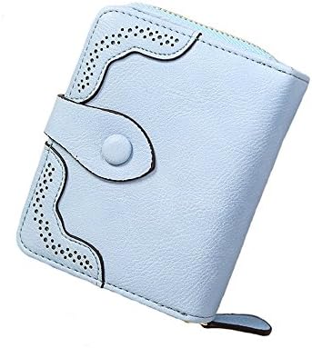 EIFFTER Women's RFID Blocking Bifold Multi Card Case Wallet Leather Zipper Card Holder Purse (Light Blue)