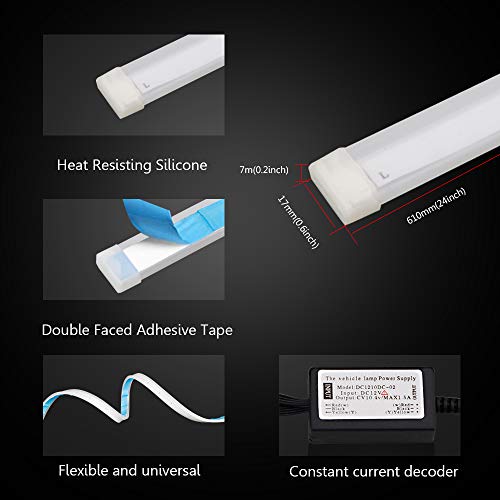 LEADTOPS Flexible Led Light Strip 2 Pcs 24 Inch Dual Color LED Headlight Surface Strip Tube Light White & Amber Daytime Running Light Waterproof Switchback Sequential Lamp Turn Signal Light