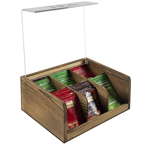 MyGift 6Slot Rustic Burnt Brown Wood Tea Bag Holder Box Storage Chest