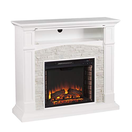 Seneca Electric Media Fireplace White w/White Faux Stone Pricepulse
