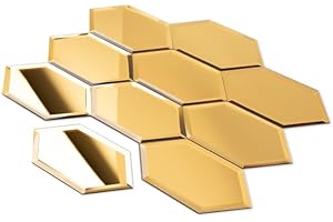 Soulscrafts Peel and Stick Beveled Gold Mirror Tile, 4x6 Inch Mirror Backsplash Tiles Long Hexagon for Kitchen Bathroom Wall 30 Pcs, 4.8 SQ.FT