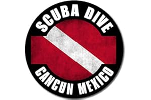 AMERICAN VINYL Round Distressed Scuba Dive Cancun Mexico Sticker (Gulf Decal Diving Diver Vinyl Decal for car Truck Laptop (3 inch)
