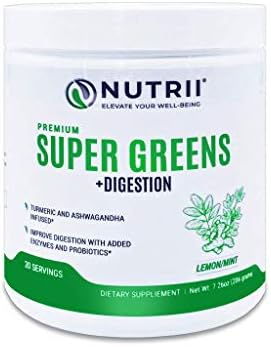 Nutrii - #1 Organic Super Greens + Digestion, Turmeric and Ashwagandha Infused, Veggie Superfood, Antioxidant, Vegan Supplement, (7.26oz, 20 Serv)******New Improved Flavor******