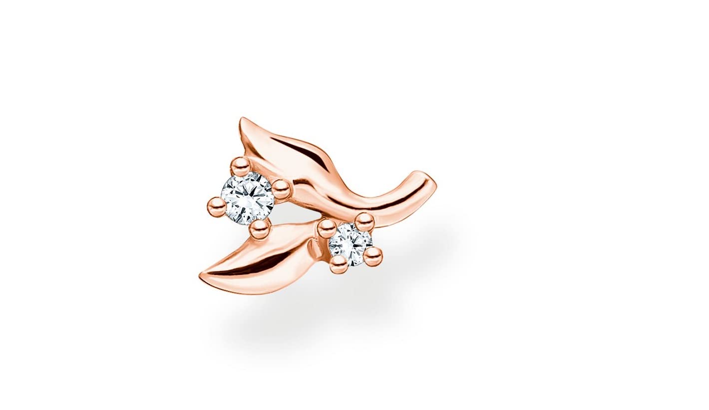 THOMAS SABO Single ear stud leaves with white stones rosegold 925 Sterling Silver, 18k Rose Gold Plating