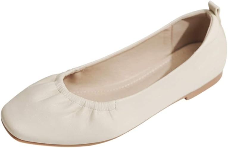 Amazon Cjaq バレエシューズ シンプル パンプス ローヒール ビジネス オフィス カジュアル 靴 アーモンドトゥ くつ 歩きやすい バレエシューズ パンプス スクエアトゥ 定番 フラット 歩きやすい 通気性 軽量 フラットシューズ Cjaq バレエシューズ