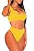 Pink Queen Women's Push up Padded High Waist Thong 2PC Bathing Suit XL Yellow