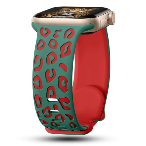 Correa Grabada Leopardo para Apple Watch 45/44/42 Verde/Rojo