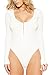 Laucote Womans Long Sleeve Leotard High Cut Front 1/4 Zipper Scoop Neck Playsuit White Medium