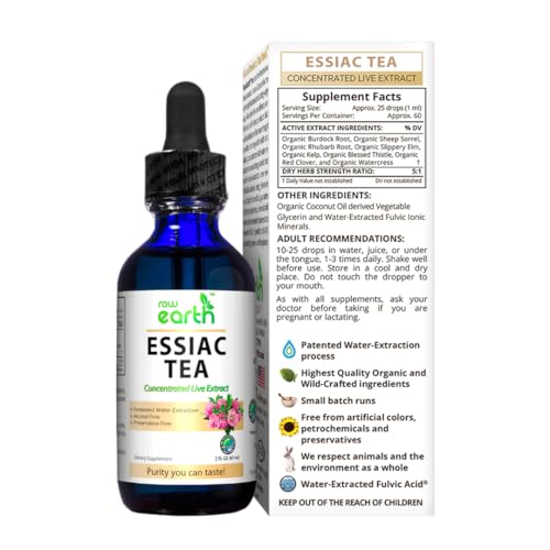 Raw Earth ESSIAC Tea Extract - 8 Organic Herbs & Sheep Sorrel Roots! - USA & EU Grown Herbs - Made in the USA - Patented Process - Raw & BioActive - Concentrated Live Extract -Alcohol FREE, Sugar FREE