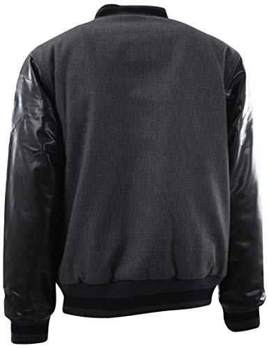 Mens Baseball Varsity Jacket with Detachable Hoodie (X-Large, 119-Charcoal/Black)