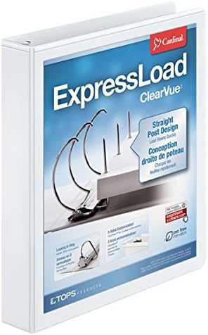 CardinalExpressLoad 1.5 Inch D-Ring Binder, 300 Sheet Capacity, ClearVue Cover, Locking D-Rings, White Binder (49110CB)