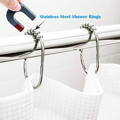 Yoocylii Shower Curtain Hooks, Double Glide Shower Curtain Rings - Rustproof Metal Heavy Duty Roller Bathroom Shower Rods Curtains Liners (Polished Chrome1)