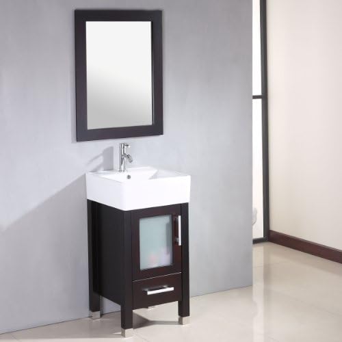 18 Inch Espresso Wood &amp; Porcelain Bathroom Vanity Set- "Stone" (Chrome Faucet)