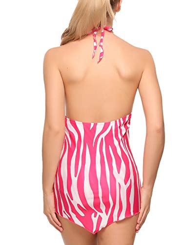 ADOME Tankini Swimsuit Women\'s Stripes Racerback Top Patchwork Boyshort 2PC Bathing Suit S-XXL (Large, Style2-Rose Red)