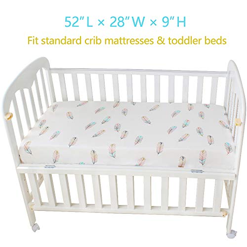 LifeTree Soft Fitted Crib Sheet Feather Print Premium Cotton Unisex