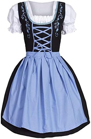 Armilum Women Dress,Christmas Halloween Ladies Sexy Vintage Oktoberfest Costume Bavarian Beer Girl Drindl Tavern Maid Dress Blue
