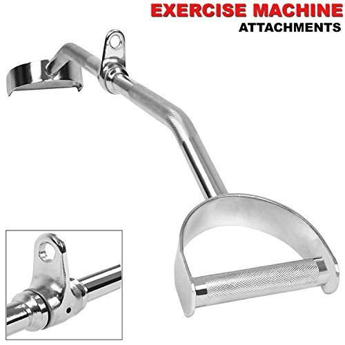 FITNESS MANIAC Home Gym Cable Attachment Handle Machine Exercise Chrome PressDown Strength Training Home Gym Attachments (28" Solid Metal LAT Bar)