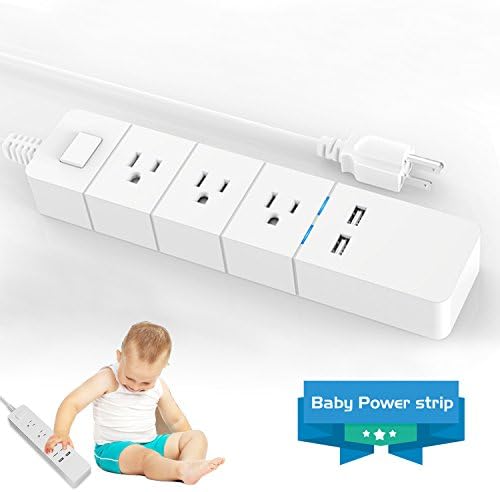 Power Strip with USB, Safety Surge Protector Power Strip with 3 Outlets and 2 Port USB Charger 6ft Power Cord 1875W 125 V for Phone,Office, Travel, TV,Transformers, Power Bank (White)