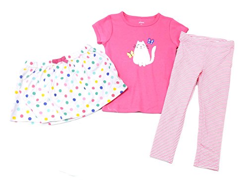 Carters 3-Piece Baby Girls 2T Skirt/Shirt/Legging Set, Pink/Multi Cat