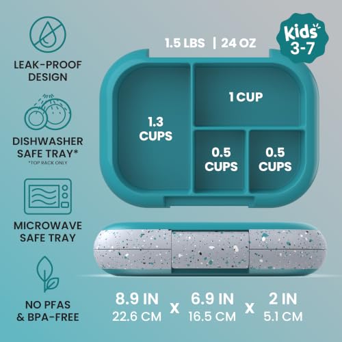 Bentgo® Kids Chill Lunch Box - Confetti Designed Leak-Proof Bento Box & Removable Ice Pack - 4 Compartments, Microwave & Dishwasher Safe, Patented, 2-Year Warranty (Confetti Edition - Truly Teal)