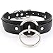 Handmade Womens Double O Ring Faux Leather Choker Collar (Black & silver alloy)