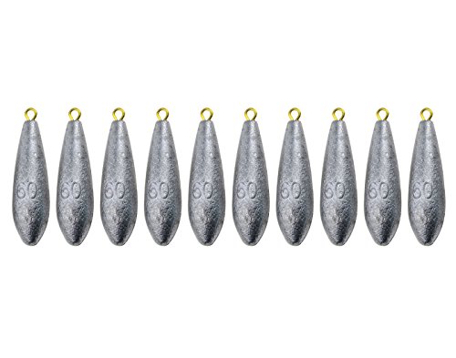 WGCD 10pcs Bullet Raindrop Shape Lead Fishing Sinkers Weights (60g)