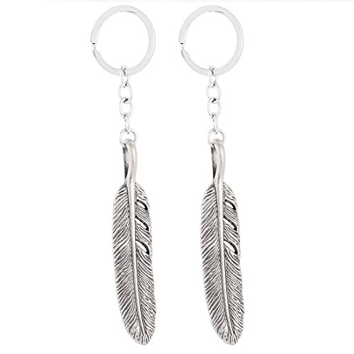 uxcell Silver Gray Feather Shaped Pendant Keyring Keychain Key Ring Holder Ornament 13.5cm 2Pcs
