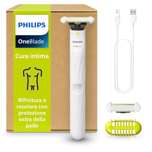 Philips OneBlade Intimate, cura intima, rifinitura e rasatura con protezione extra della pelle, Rasatura precisa e confortevole - senza radere completamente a zero, modello QP1924/30
