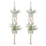 Plant Hangers YXMYH 2 Basket Macrame Handmade Natural Cotton Indoor Outdoor Red Black Wooden Beads Decorations 47 Inch,Set of 2