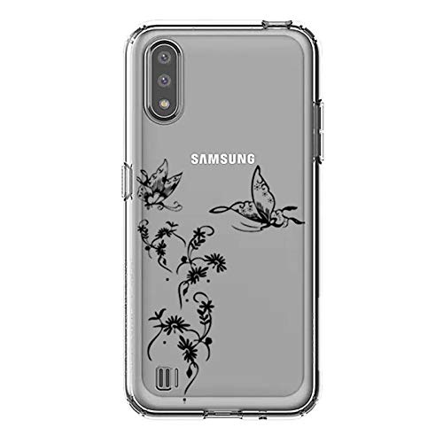 Cokitec Transparent Case for Samsung Galaxy A01 Feminine Flower Theme