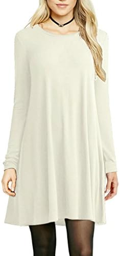 SETENOW Women's Long Sleeve T-Shirt Dress V-Neck Casual Loose Tunic Top Shirt