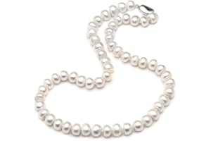 Genuine Natural Freshwater Pearl Necklace Women,Real Wedding White Pearl Necklaces in Box GGZWQPSZZ
