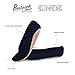 Pembrook Ladies Cable Knit Slippers – Navy - Medium (7-8) – Ballet Style With Non-Skid Sole - Faux Shearling Lining and Suede Sole - Great Plush Slip On House Slippers For Adults, Women, Girls