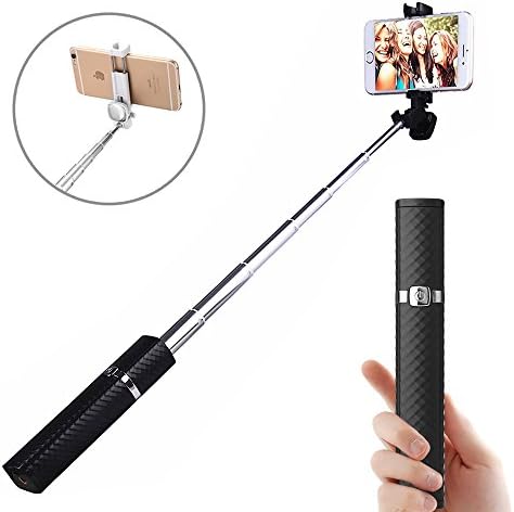 Quarkware Protable Wireless Bluetooth Lipstick Selfie Stick with Clear Rear View Mirror for Smart Phone iPhone Samsung and More (Black)