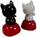 Daiso Japan Cute Solar Powered Dancing Lucky Cats Desk and Dashboard Décor 3.1 x 2 Inches Black White Red (2 Piece Set)