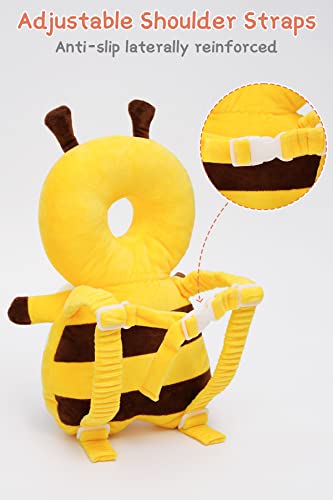 Baby Head Protector Cushion Toddler Head Protection Pillow Baby Backpack with Knee Pads&Anti-Slip Socks (Yellow Bee)