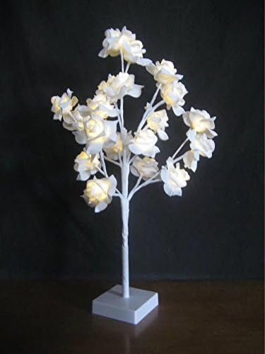 HZENYA LED Foam Rose Tree Desk Light,LED Foam Rose Tree Table Lamp,20 Warm White LEDs, Battery Operated, For Home/Party/Festival/Christmas/Indoor use, (White)