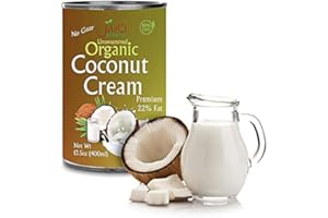 Organic Coconut Cream 400ML Full Size Cans (Pack of 6) - Premium 22% Fat, Unsweetened, Vegan, Paleo, No Guar Gum, BPA Free, K