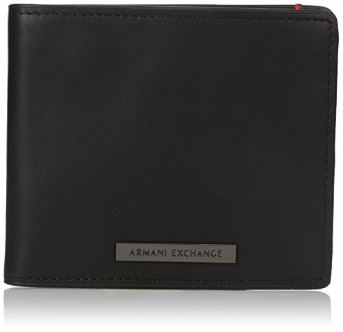 Armani exchange men s leather bifold wallet with logo plate, blac…