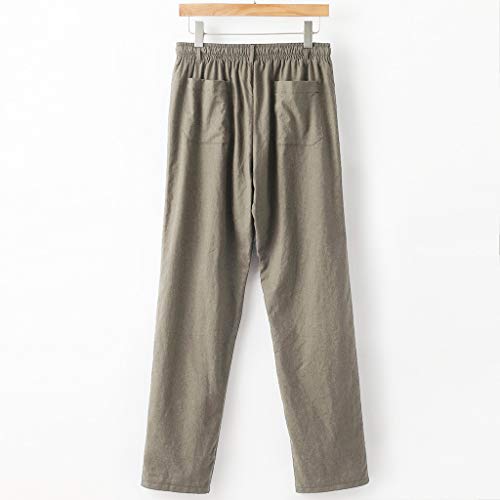 Men's Joggers Linen Breathable Loose Long Pants Solid Color Straight Trousers Green - Thumbnail 5