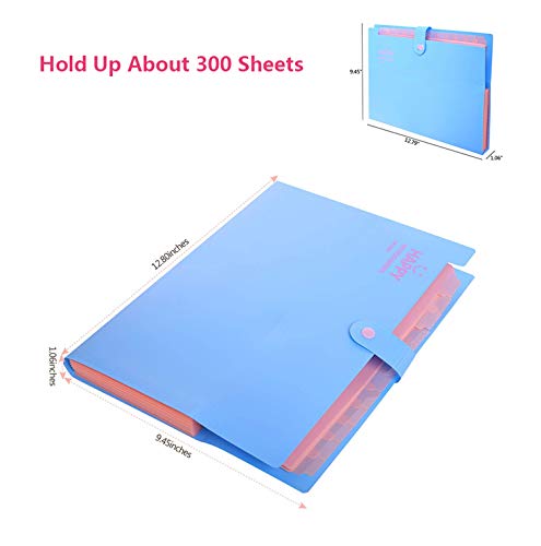 File Folder Organizer 12 Pockets Expanding File Folder with 20 Pcs Labels A4 Paper Letter Size Portable Accordion Document Organizer for Business Office School Home (Blue)