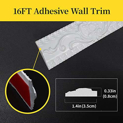Yuzzy SelfAdhesive Flexible Molding Trim Wall Trim, 16.4 Feet x 1.4