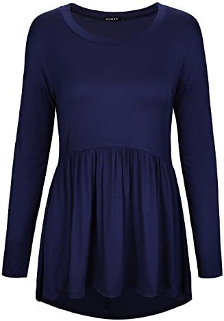 OUGES Women's Long Sleeve Loose Ruffle Hem Casual Tops Blouse