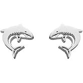 Minimalist Shark Small Stud Earrings Stainless Steel for Women Men Cute Punk Animal Cartilage Pierced Hypoallergenic Tiny Huggie Sleeper Studs Earring Fashion Jewelry Gifts