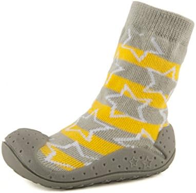 COMObaby Infant Toddler Non-Skid Rubber Sole Socks (Yellow-star) Size 4-1/2" to 4-7/8"(116-125mm)