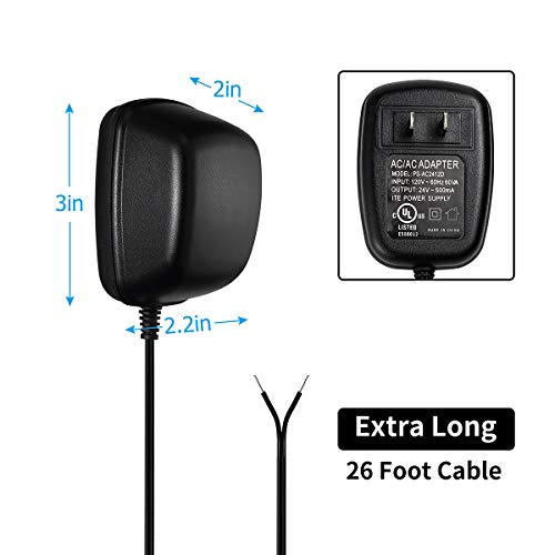 C wire adapter 24 Volt Transformer for Ring Doorbell Nest Honeywell Emerson Sensi Smart Wifi Thermostat Ecobee Nest Hello Skybell Thermostat UL Certificated (26ft/8m)