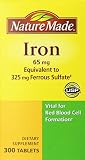 Nature Made Iron 65mg, Equivalent to 325 mg Ferrous Sulfate - 300 Tablets