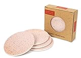 Ceramic Coasters for Drinks by Sweetzer & Orange - Pink and Rose Gold Drink Coasters, Round 4 Piece Coaster Set with Absorbent Ceramic Stone and Cork Base - Absorbant For Table, Desk and Bar