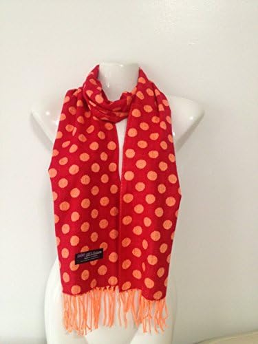 100% CASHMERE SCARF MADE IN SCOTLAND POLKA DOT DESIGN SUPER SOFT UNISEX (ORANGE)