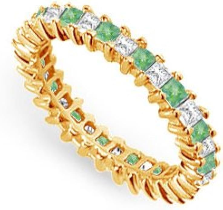 Cubic Zirconia and Created Emerald Eternity Band in Yellow Gold Vermeil